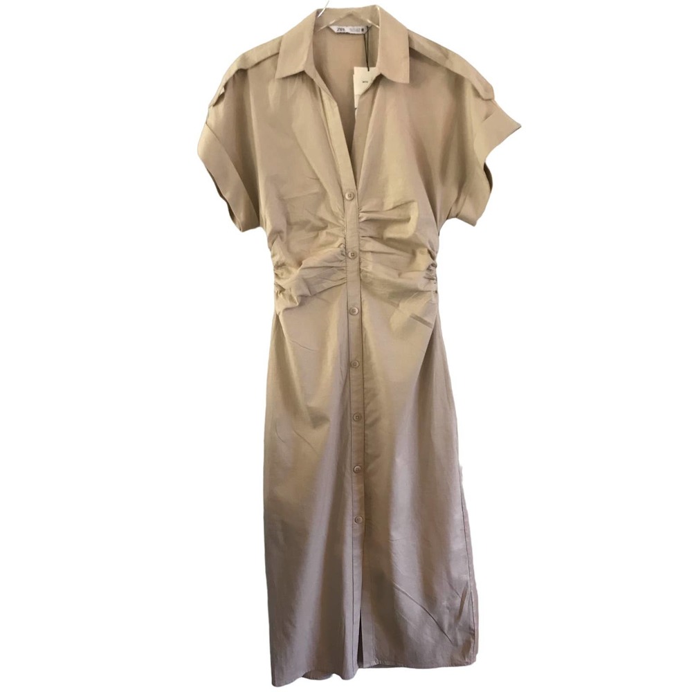 ZARA  Ruched Linen Shirt Dress, Size L